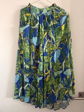Vintage Caroline Anderson Blue and Green Tropical Print Maxi Skirt sz small